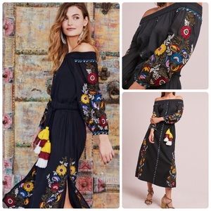MISA LA Seine Off-the-Shoulder Floral Embroidered Midi Poplin Dress/Cover-Up
